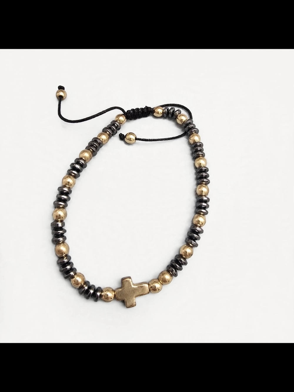 Gold & Black Beaded Cross Bracelet